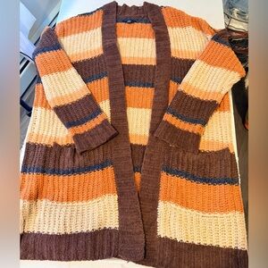American Eagle brown and orange striped cardigan with pockets